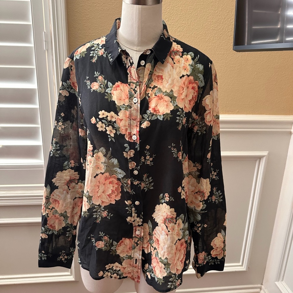 Sezane Black Floral Pierro Shirt 38